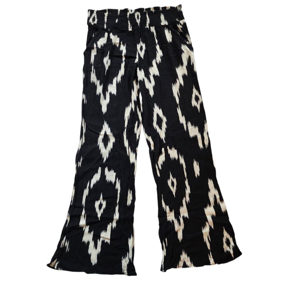Maurices Womens Pull On Pants Size M Black White Crinkle Lightweight Pockets